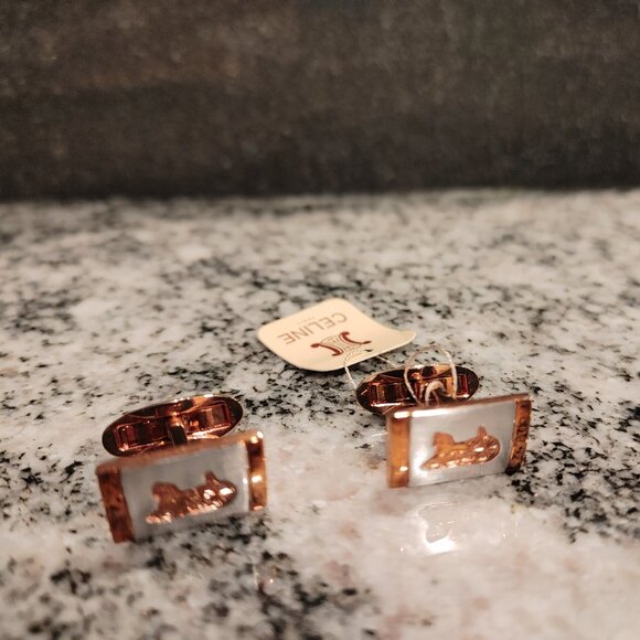 CELINE Paris Cufflinks Gold Plated, Arc de Triomphe on back. Made in Japan. - Picture 2 of 16